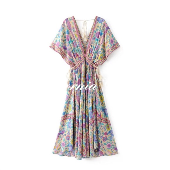 Boho Floral LoveBird Gypsy Print Maxi Long Dress - Picture 2 of 10